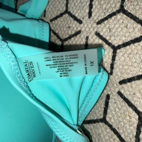 COASTAL WAVES SWIM PUSH UP BIKINI TOP IN AQUA BLUE, SZ 1X - Picture 5 of 5
